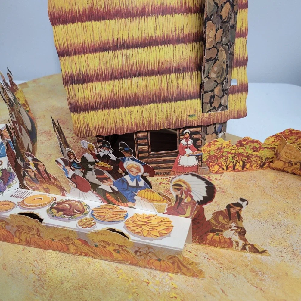Hallmark Pop-up Thanksgiving Vintage Paper First Dinner Pilgrim Indian Decor